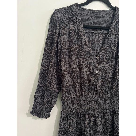 Rails Zana Dress Women’s Large Charcoal Animal Print Mini Smocked - Picture 7 of 14